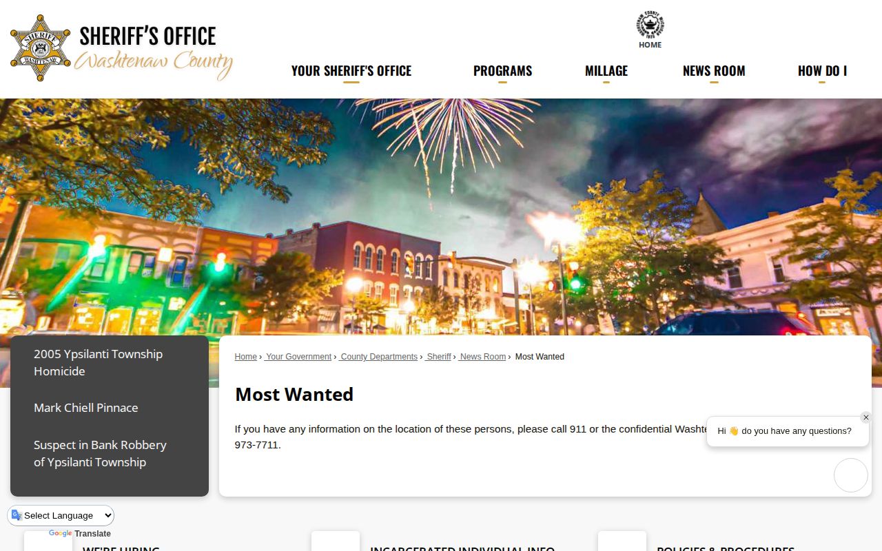 Washtenaw County official most-wanted warrant-record page