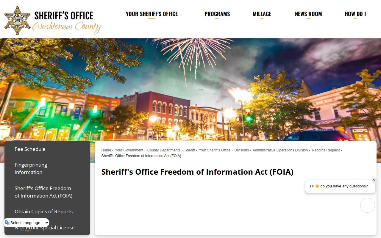 Washtenaw County jail booking-record access through the Sheriff’s Office dashboard